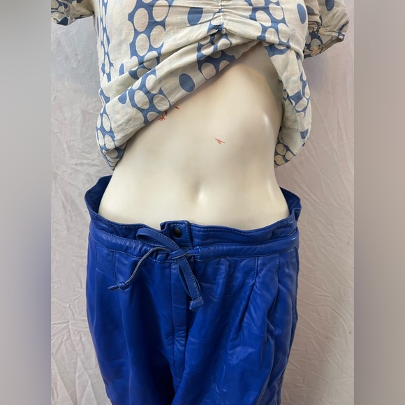 Coolest vintage 80’s real cobalt blue leather drawstring pants - Picture 2 of 9